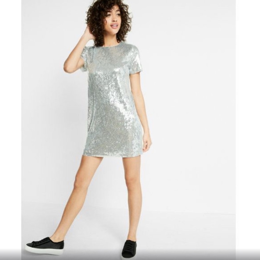 Silver sequin cocktail party dress